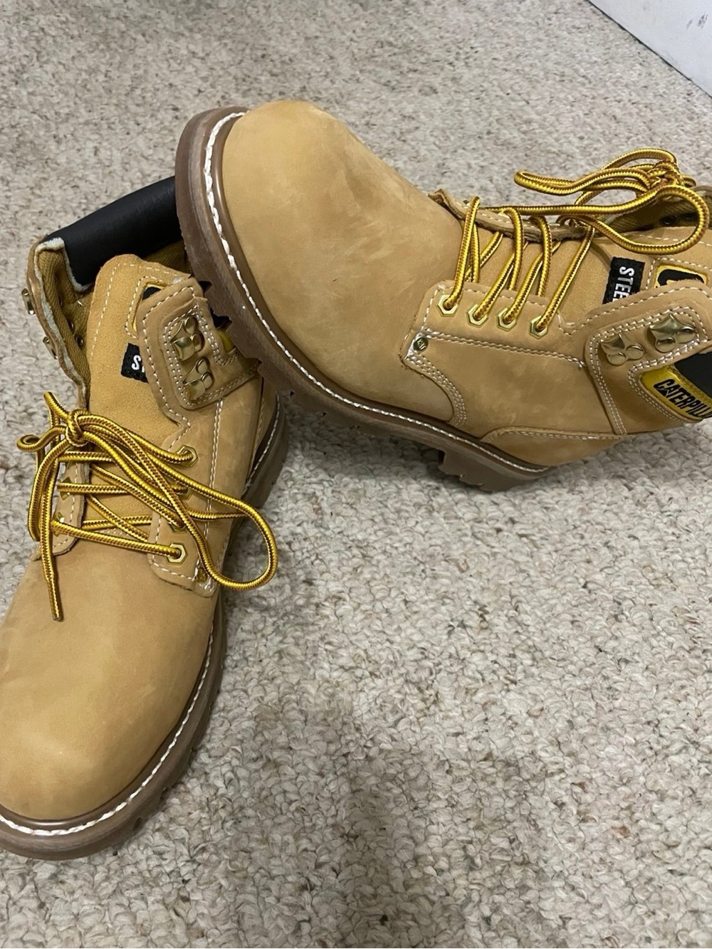Caterpillar Men’s Wheat Nubuck Work Boots with Yellow Laces